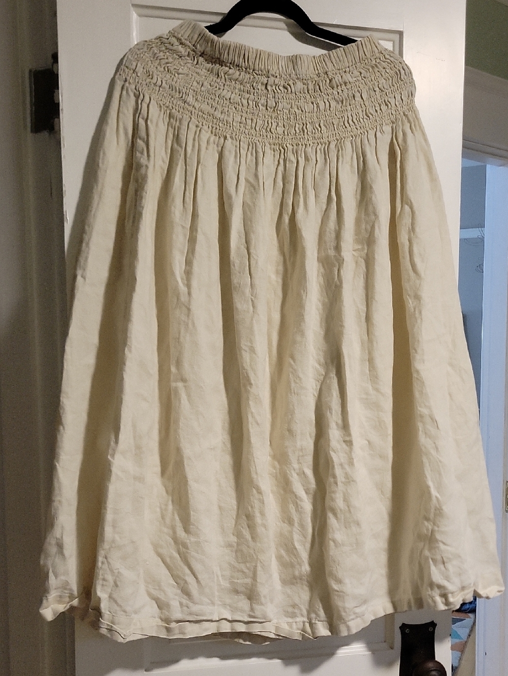 Boden Smocked Waist Cream Linen Midi Maxi Skirt - 6